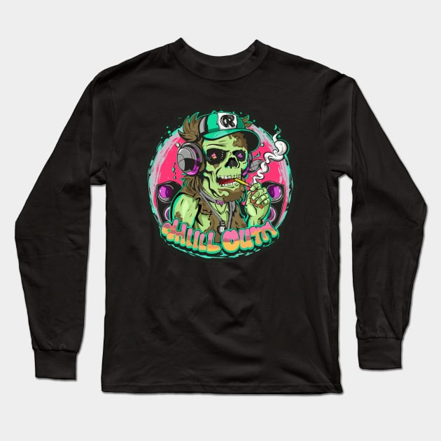 Urban Style Zombie Wearing Headphones smoke and chill out Long Sleeve T-Shirt by diegotorres